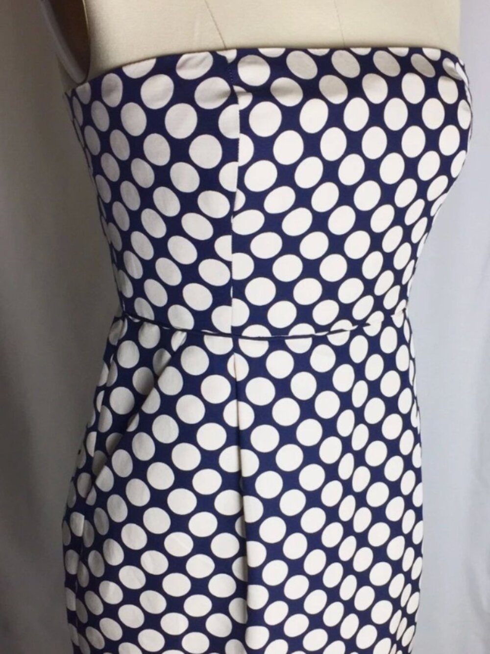 J. Crew Silk Cotton Polka Dot Navy Cream Strapless Dress J.Crew 6 83376